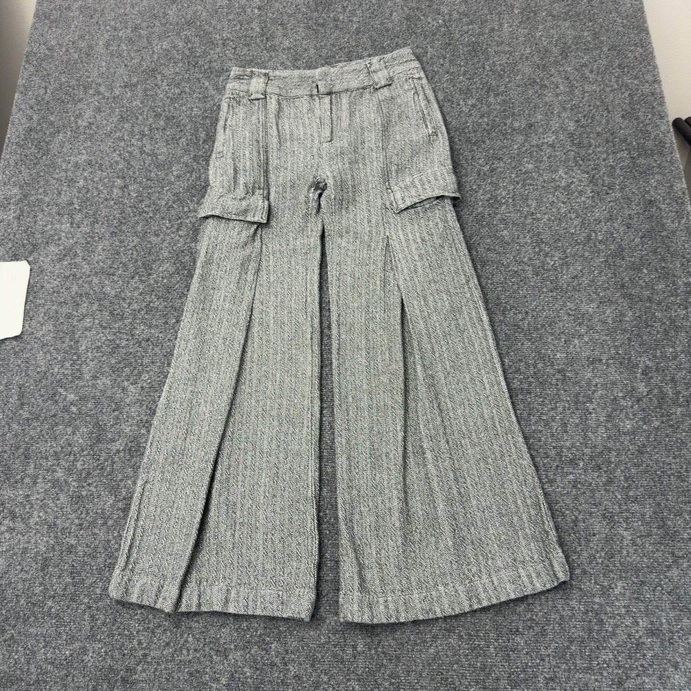 Free People Pants Women 0 Grey Herringbone Cargo Wide Leg Boho Style